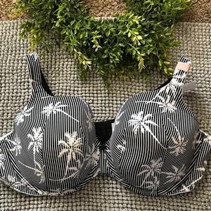 NWT The Cotton Cacique Black and White Tropical Print Bra
